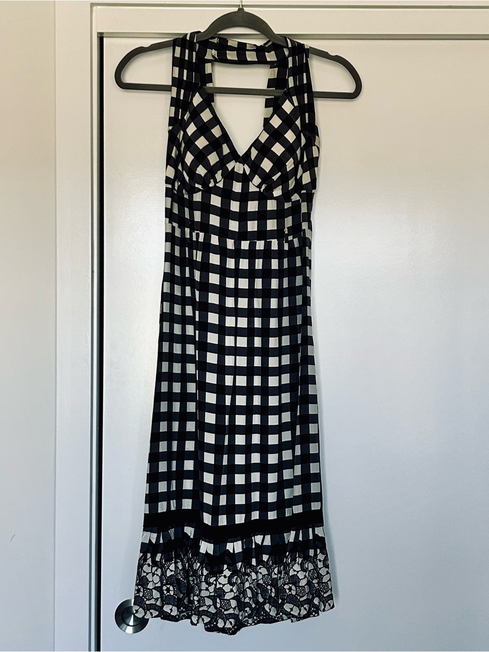 Plenty by Tracy Reese Black and White Gingham Halter Dress with Lace Hem size 8